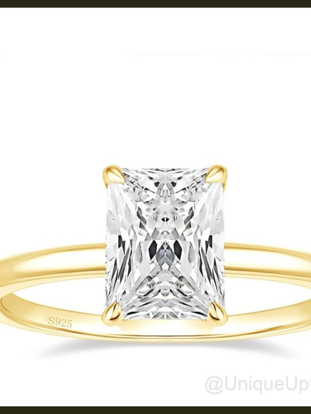925 Sterling Silver Engagement Ring Radiant Cut CZ Solitaire Wedding Band